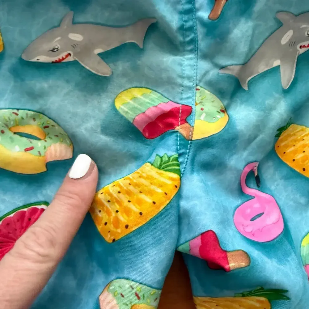 Primark Swim Trunks Board Shorts Boys 7 8 Blue Shark Fruit Print